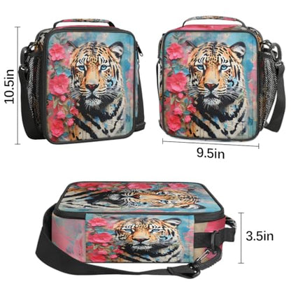 Graffiti Tiger Boys Lunch Box for School Insulated Kids Lunch Box Reusable Leakproof Lunch Bag Thermal Cooler Tote Picnic Lunchbox with Adjustable Shoulder Strap Back to School Gifts for Teens Boys - color: Tiger Flowers