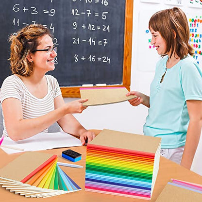 feela 48 Pack Composition Notebooks Bulk, Kraft Cover Lined Blank College Ruled Composition Travel Journals with Rainbow Spines For Women Students Business, 60 Pages, 8.3”x 5.5”, A5, 16 Colors - color: 16 colors X3