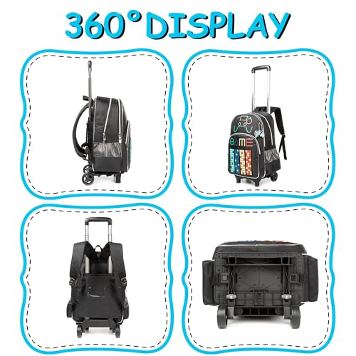Boys Rolling Backpack for Kids 8-12 Rolling Backpack for School Boys Backpacks with Wheels for Kids Schoolbag Bookbag with Lunch Bag