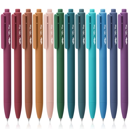 Mr. Pen- Retractable Gel Pens, 12 Pack, Dark Vintage Ink, Fine Point 0.7mm | Fast Dry, Smooth Writing, Cute Pens for Drawing, Writing Planner and School Supplies - color: Dark Vintage Ink, size: 12 Pack