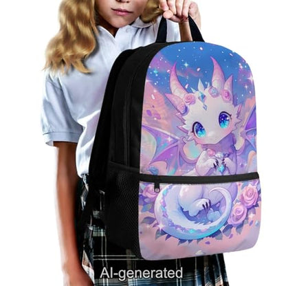 Kawaii Dragon 5 Piece Backpack Set for Kids with Lunch Bag Pencil Case and Water Bottle Holder School Bag for Elementary Middle School - color: Kawaii Dragon