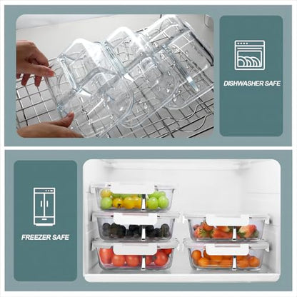 KOMUEE Glass Meal Prep Containers 3 Compartments, 5 Pack 36 oz, Glass Food Storage Containers with Lids, Airtight Lunch Bento Box, Portion Control, Freezer and Microwave Safe, White - color: White