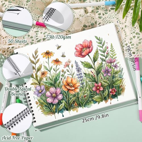 Marker Paper Pad 50 Sheets, 7.5 × 9.8 in, 120gsm Spiral Sketchbook | Bleed-Resistant Coated Paper, Acid-Free 73Lb, Smooth for Alcohol Markers, Pencils And Acrylic, Easy-Tear Spiral Pages - color: Ink Painting Style