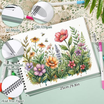 Marker Paper Pad 50 Sheets, 7.5 × 9.8 in, 120gsm Spiral Sketchbook | Bleed-Resistant Coated Paper, Acid-Free 73Lb, Smooth for Alcohol Markers, Pencils And Acrylic, Easy-Tear Spiral Pages - color: Ink Painting Style