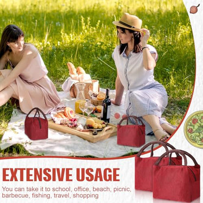 Chunful 12 Pcs Lunch Bags Bulk Reusable Insulated Lunch Box Bags with Aluminum Leakproof Tote for School Students Kids Women Men Children Adult Office Work Employees Travel - color: Wine Red