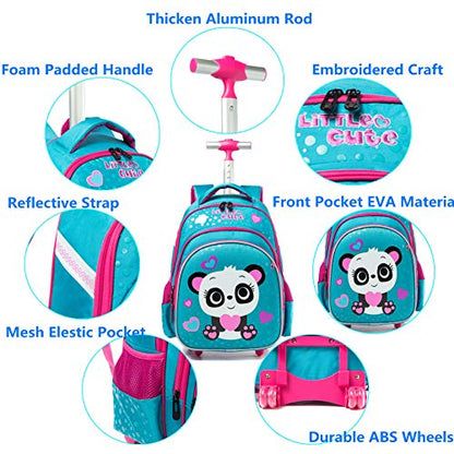Meetbelify Girls Rolling Backpack with Wheels for School - Wheeled Trolley Backpack - color: 01 Blue Panda