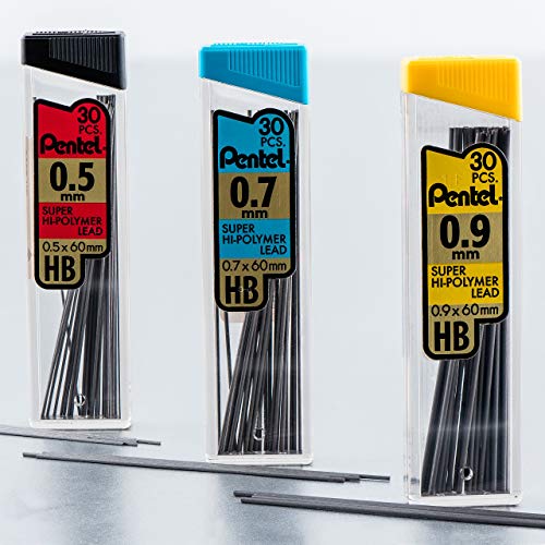 Pentel 슈퍼 하이 폴리머 리드 리필 밸류 팩, (0.5mm 및 0.7mm), 미세/중간 라인, HB, 6개 팩, 심 180개 (C257BPHB6) - size: 1개(1개입)