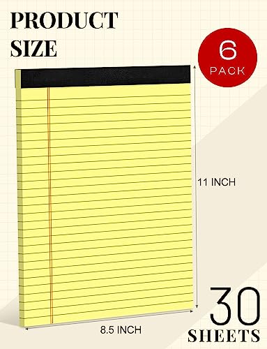 Note Pads 8.5 x 11 Wide Ruled Lined Writing Pads Yellow Legal Pads Letter Size 8.5 x 11 Notebook for Work Micro Perforated Legal Notepads Yellow Lined Paper Pads 27 Lines - 6 Pads/Pack, 30 Sheets/Pad - size: 8.5 x 11 Inch, style: 6 Pack-Yellow