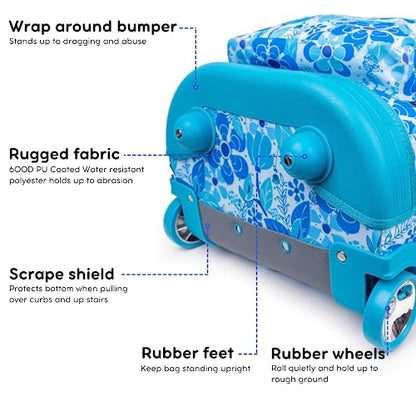 J World Sunrise Kids Rolling Backpack with Wheels for Girls Boys, Roller Bookbag for School, 18 x 13 x 9 Inches, Blue Vine - color: Blue Vine