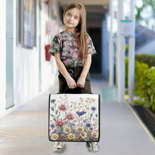 Herbal Wildflowers Zipper Binder for School with Shoulder Strap & Extra Pockets - 1.5 Inch 3-Ring Binder Holds 500+ Sheets, Textbooks, Laptop#407