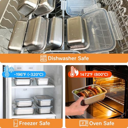 Cykorxicc 8-Piece 304 Stainless Steel Lunch Bento Box with Lids, Leakproof & Airtight Food Containers, Oven/Freezer/Dishwasher Safe,for Work,Travel, School