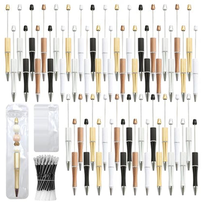 150 Pieces DIY Beadable Pens Kit - 50 plastic Beadable Pens Bulk, Refills & pen bags Included - Beaded Pens Black Ink Ballpoint Cute Pens for Students Teacher（Versatile） - color: Versatile, size: 50