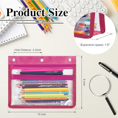 Pencil Pouch for 3 Ring Binder with 1.5 inch Expandable Large Capacity, Double Pockets Zipper Pencil Case, Pencil Binder Pouch for School Office Home, Rosy - color: rosy