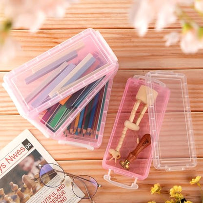 Gueevin 24 Pcs Large Capacity Plastic Pencil Box Clear Plastic Pencil Case Crayon Box with Snap Tight Lid Watercolor Pen Storage Brush Organizer Drawing Tools Container (Light Pink) - color: Light Pink