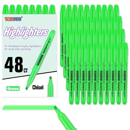 Highlighters Green 48 Pack,Bible Highlighters No Bleed–Bulk Chisel Tip Highlighter Markers Set for School,Office,Study,Journaling–Smear-Free,Quick Dry–Fluorescent Pens for Teachers Students - color: Green-48 Pack
