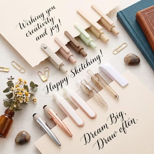Dunzoom 13 Pack 0.5mm Black Ink Gel Pens 1.0mm Ballpoint Pen Retractable Fine Point Neutral Pens Bulk Quick Dry Smooth Writing for Back to School Office Supplies Note Taking Meeting(Beige) - color: Beige