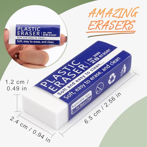 Tamaki White Erasers for Clean, Large Pencil Eraser, 8 Pack