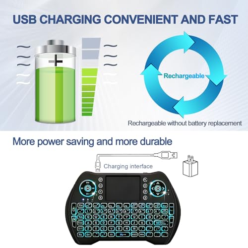 Easytone Backlit Mini Wireless Keyboard with Touchpad Mouse Combo Remote Control with Rechargeable Li-ion Battery and Multimedia Keys for Android TV Box HTPC PS3 Smart TV PC X-Box Linux Windows MacOS