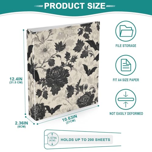 Goth Bath Round Ring Binders Crow (3) 1.5 Inch 3 Ring Binder with Clipboard Holds 200 Sheets Office Home School - color: Multicolored 16