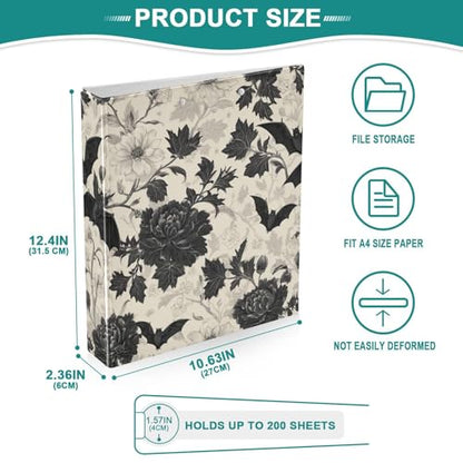 Goth Bath Round Ring Binders Crow (3) 1.5 Inch 3 Ring Binder with Clipboard Holds 200 Sheets Office Home School - color: Multicolored 16
