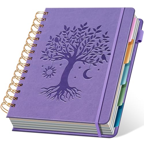 Ovesmusl Hardcover Spiral Notebook 6.1" x 8.4" with 5 Removable Dividers 300 Pages Leather 5 Subject Notebook College Ruled 100GSM Large Spiral Notebooks for Work Thick Lined Journal for Women, Purple - color: Purple, size: 6.1"x8.4"