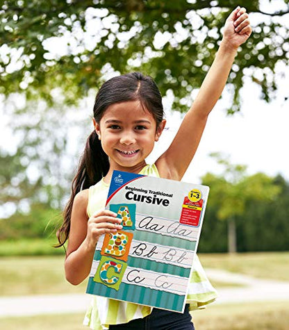 Carson Dellosa Grades 1-3 Beginning Traditional Cursive Handwriting Workbook, Writing Book With Dry Erase Number and Letter Tracing Activities, Classroom or Homeschool Curriculum