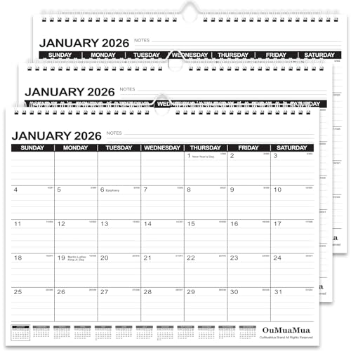 OuMuaMua Wall Calendar 2026, 3-Pack Calendar Wall 2026-2027, Jan. 2026 to Jun. 2027, 14" X 11.5" 18-Month Paper Hanging Planner Wall with Thick PaperRuled Blocks for Office Home Planning & Organizing - color: Jan 3 pack, size: 14"x11.5"