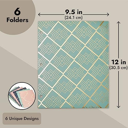Paper Junkie School Folders with Pockets - 3-Hole-Punched Pocket Folders - Binder-Compatible File Holders - Durable Cardstock Organizers for Pastel School Supplies - 9.5 x 12 in 6-Pack