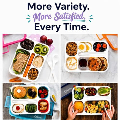 kinsho Bento Box for Kids Women - 6 Compartment, Leak-Proof Lunchbox for School, Portion Control & Meal Prep Containers, Reusable, BPA-Free Snack Container - Includes Utensil Set & E-Book, Purple - color: Lilac