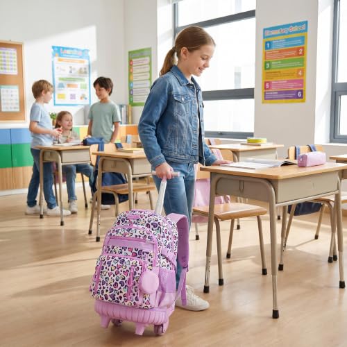 Meetbelify Rolling Backpack for Girls Boys Backpacks with Wheels Kids Carry on Luggage for Girls Boys - color: Purple Love