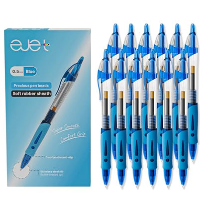 ejet 12 Pack 0.5mm Fine Line Blue Gel Pens – Retractable Gel Roller Pens for Smooth Writing | Ideal for School, Office & Home Use - color: 12 Pcs 0.5mm Blue Ink