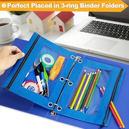 Pencil Pouch for 3 Ring Binder, 2 Pack Pencil Bags with Zipper, Blue Pencil Case for Classroom School Office Supplies, Large Sturdy and Durable Cloth Pencil Pocket for 3 Holder Binder - color: Blue