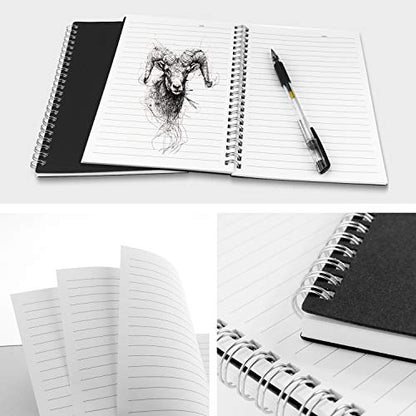 ZZTX 8 x 6 Inch Spiral Notebook Kraft Cover 140 Pages 1 Pack (Black) | College ruled, 70 Sheets, Wirebound