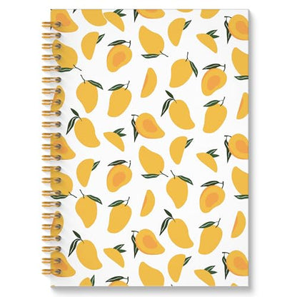 Tropical Mango Fruit Spiral Notebook, Mango Gifts Journal, Fruit Lover Gifts, Cute Mangoes Fruits Botanical Hardcover Notebook Journal, 5.5x8.3 Inch - color: Mango