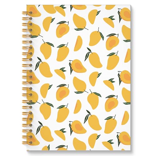 Tropical Mango Fruit Spiral Notebook, Mango Gifts Journal, Fruit Lover Gifts, Cute Mangoes Fruits Botanical Hardcover Notebook Journal, 5.5x8.3 Inch - color: Mango