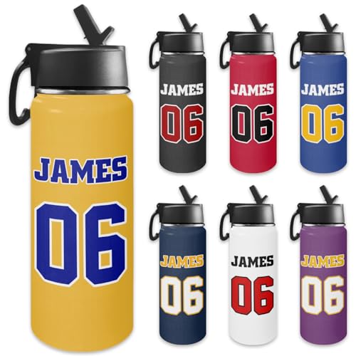 Personalized Water Bottles for Kids for School, Customized Sport Stainless Steel Sports Water Bottle for Boys Students Teens, Back to School Birthday Gifts, Basketball Team Numbers 18 oz - color: # design 05-sport 5
