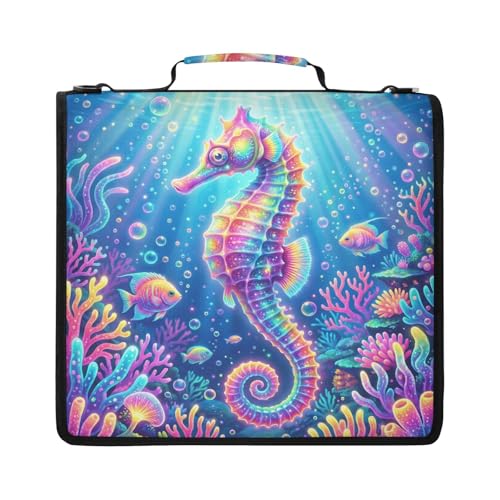 Seahorse 2-inch 3 Ring Zipper Binder with Shoulder Strap Holds 14 Inch Laptop for Students and Office - color: Seahorse