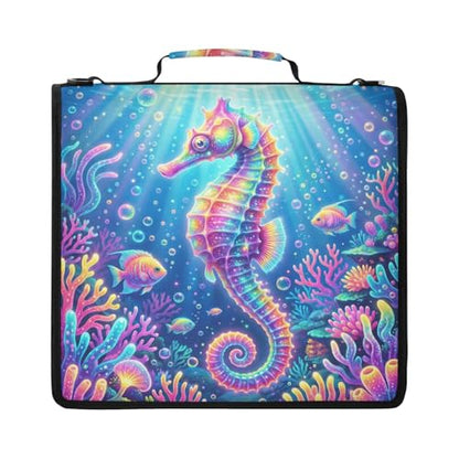 Seahorse 2-inch 3 Ring Zipper Binder with Shoulder Strap Holds 14 Inch Laptop for Students and Office - color: Seahorse