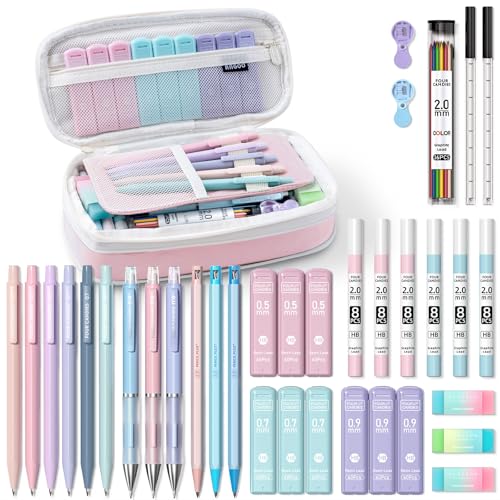 Four Candies 36PCS Mechanical Pencil Set with 624 Lead Refills (Pink) | 0.5mm - 2.0mm Mechanical Pencils, Aesthetic School Supplies for Writing, Drawing, Drafting , Note-Taking & Back to School - color: Pink