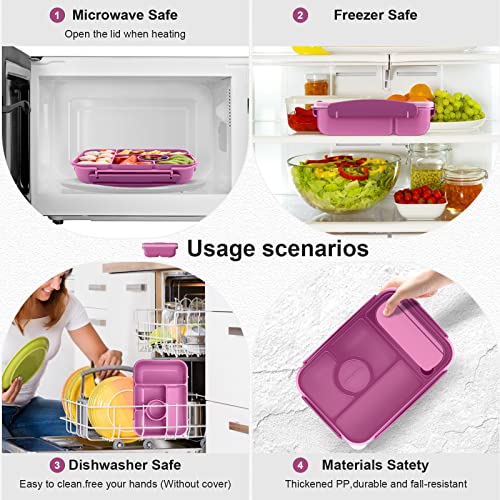 Amathley Bento Box Adult Lunch Box Kids,Lunch Containers for Adults/Kids/Toddler,5 Compartments Bento Lunch Box with Sauce Vontainers,Microwave & Dishwasher & Freezer Safe,BPA-Free (Purple) - color: Purple