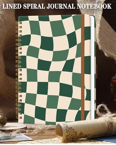 Spiral Journal Notebook for Women, Hardcover A5 College Ruled Notebook, 60 Sheet, Thick Paper, Cute Lined Journal for School, Office & Work, 6 x 8.4 in(Green Checkered) - color: Green Checkered
