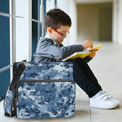 Bolaz Durable 3 Ring Binder Bag with Zipper,Blue Digital Camouflage Pattern,1.5 Inch Multi-Pockets Organizer with Shoulder Strap and Handle - color: Blue Digital Camouflage