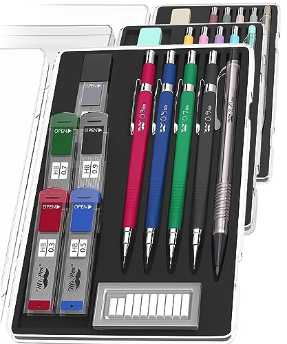 Mr. Pen- Art Mechanical Pencil Set, 5 Mechanical Pencils (0.3, 0.5, 0.7 | 0.9, 2.0mm), 5 HB Lead Refills & 10 Eraser Refills, Precision Drawing Pencils for Sketching, Writing & Technical Artwork - color: Multicolored