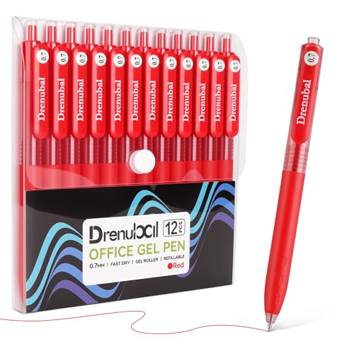 12-Pack Red Gel Pens, 0.7mm Medium Point Retractable Rollerball Pens, Bold Red Ink, Smooth & Skip-Free Writing with Ergonomic Comfort Grip for Note-Taking, Office and School Use - color: Red