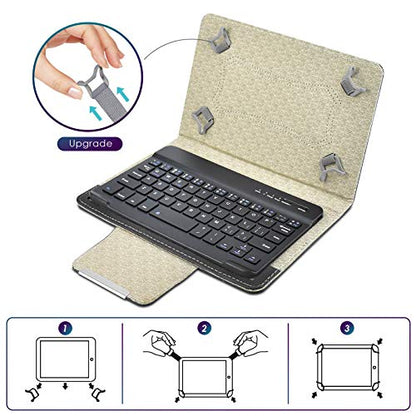 DETUOSI Universal 8.0 inch Android Tablet Case with Keyboard, Removable Wireless Bluetooth Keyboard + PU Leather Folio Book Cover + Stand, Travel Portable Sleeve for iOS/Android/Windows System Tablet - color: Black Case + Black Keyboard