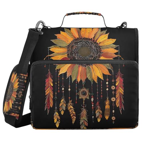 3 Ring Zipper Binder Sunflower Dream Catcher Binders Bag with Shoulder Strap 500 Sheets Paper Organizer Trapper Keeper Documents Storage File Folder for School Office - color: A1189