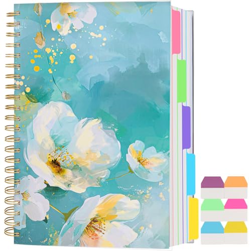 5 Subject Notebook College Ruled, A5 Spiral Notebook with Removable Pocket Dividers Tabs, Lined Organizer Notebook Journal for Women, 240 Pages Notebooks for Work School Note Taking, Green Floral - color: Green Floral
