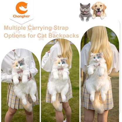 Chongker Cat Shaped Backpack - Handcrafted Stuffed Animals Plush Bag with Adjustable Shoulder, Crossbody, and Handbag Straps (Light Calico Backpack) - style: Light Calico Cat