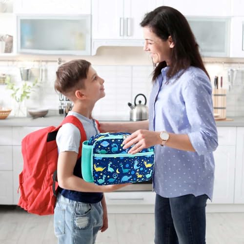 RHCPFOVR Kids Lunch Bag - Insulated Lunch Box for Boys Girls,Washable Lunch Bag and Reusable Toddler Leak-proof Lunchbox for School and Daycare - color: Deep Blue Dinosaur