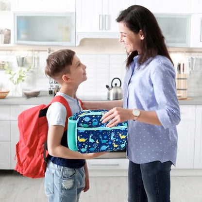 RHCPFOVR Kids Lunch Bag - Insulated Lunch Box for Boys Girls,Washable Lunch Bag and Reusable Toddler Leak-proof Lunchbox for School and Daycare - color: Deep Blue Dinosaur